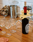 Personalised 6 Stem Glasses & Wine Holder Set, Laser Cut Wooden Bottle Caddy/ Custom Engraved Butler, Barware Anniversary, Housewarming Gift