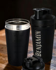 Personalised 750ml Insulated Protein Stainless Steel Shaker, Custom Engraved Gym Lover Matte Black 25oz Protein Blender, Water Bottle, Work Out Gift Mum, Dad