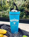 Personalised 25oz Insulated Protein Stainless Steel Shaker, Custom Engraved Logo 750ml Matt Blue Blender Bottle, Work Out Gym Lover Dad Gift