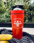 Personalised 25oz Red Metal Protein Shaker & Embroidery Black Gym Towel Set, Custom Name Logo Fitness Travel Sport, Birthday, Corporate Gift