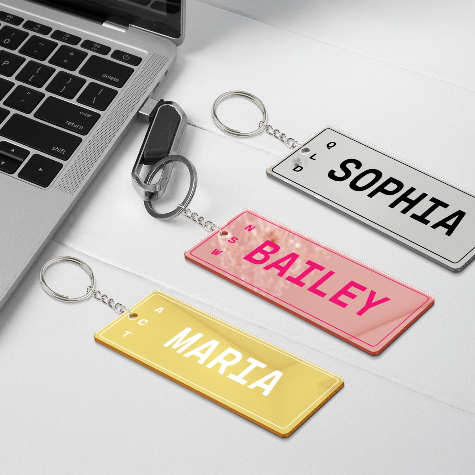 Personalised Acrylic Number Plate Keyring, Custom Print NSW, QLD, VIC, ACT Australia Licence Keychain, Car Model Name Tag, Men Birthday Gift