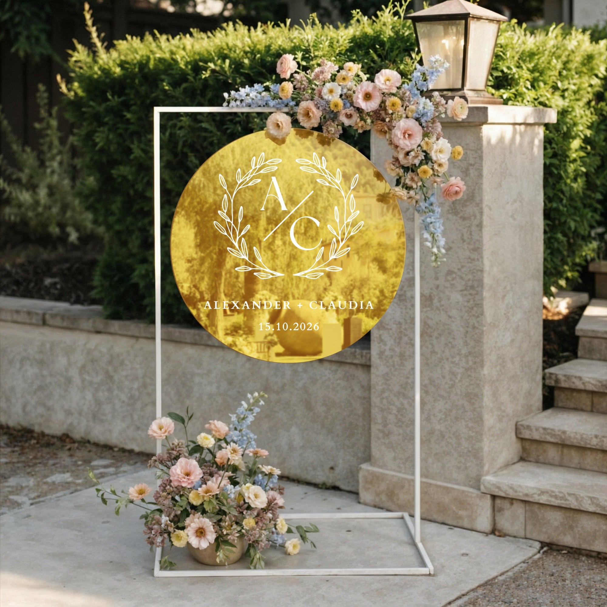 Personalised Acrylic Round Wedding Signage, Custom UV Print Mirror Engagement/ Anniversary/ Vu Quy/ Double Happiness/ Tan Hon Welcome Sign