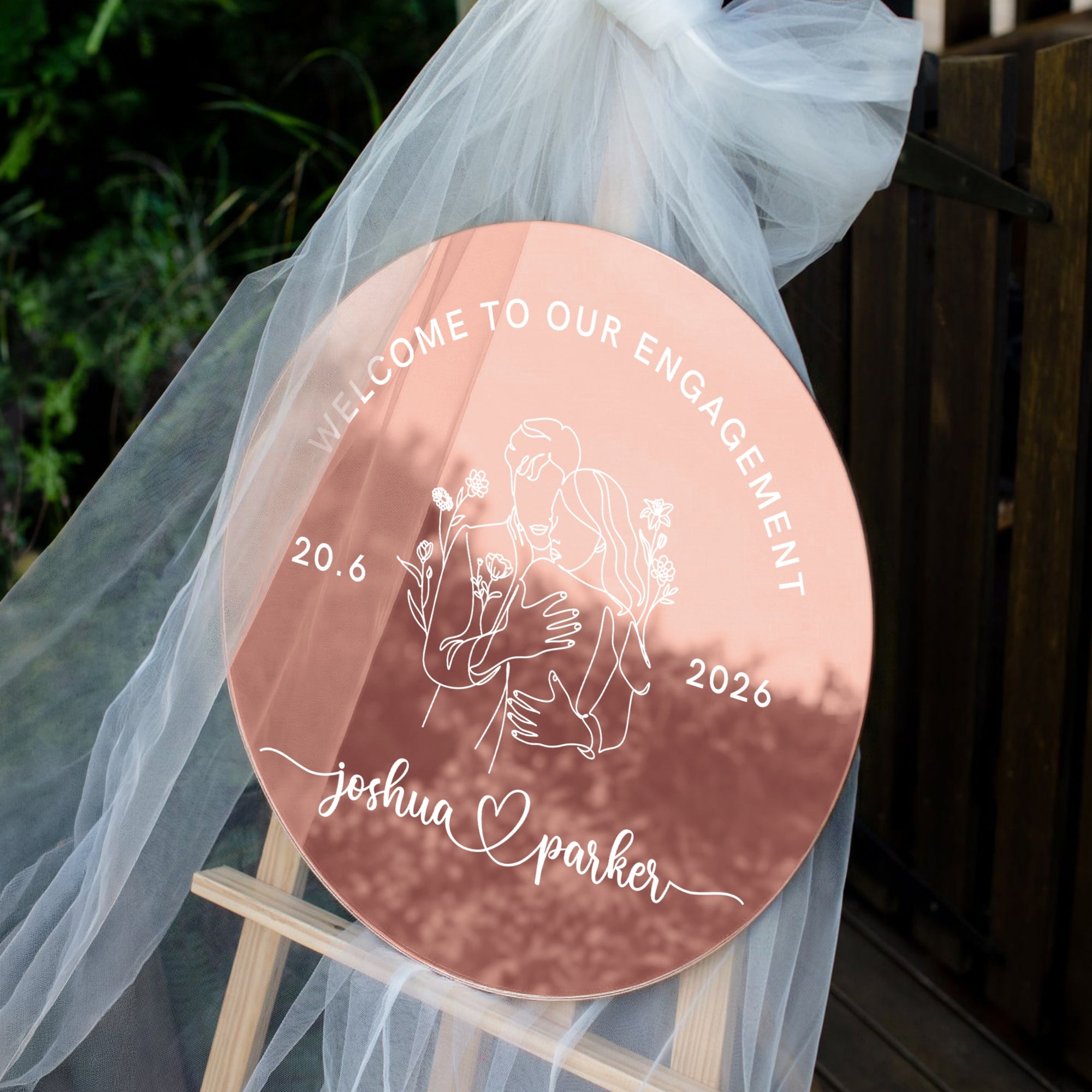 Personalised Acrylic Round Wedding Signage, Custom UV Print Mirror Engagement/ Anniversary/ Vu Quy/ Double Happiness/ Tan Hon Welcome Sign