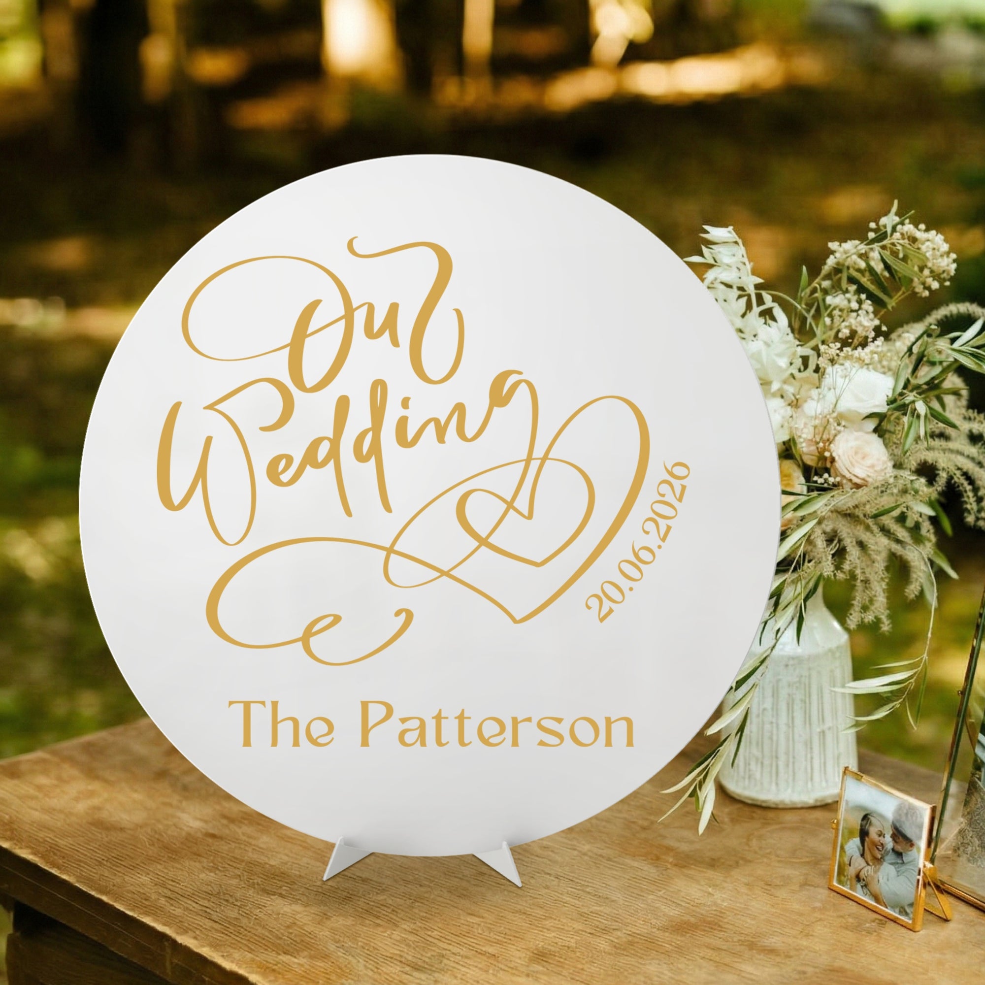 Personalised Acrylic Round Wedding Signage, Custom UV Print Mirror Engagement/ Anniversary/ Vu Quy/ Double Happiness/ Tan Hon Welcome Sign