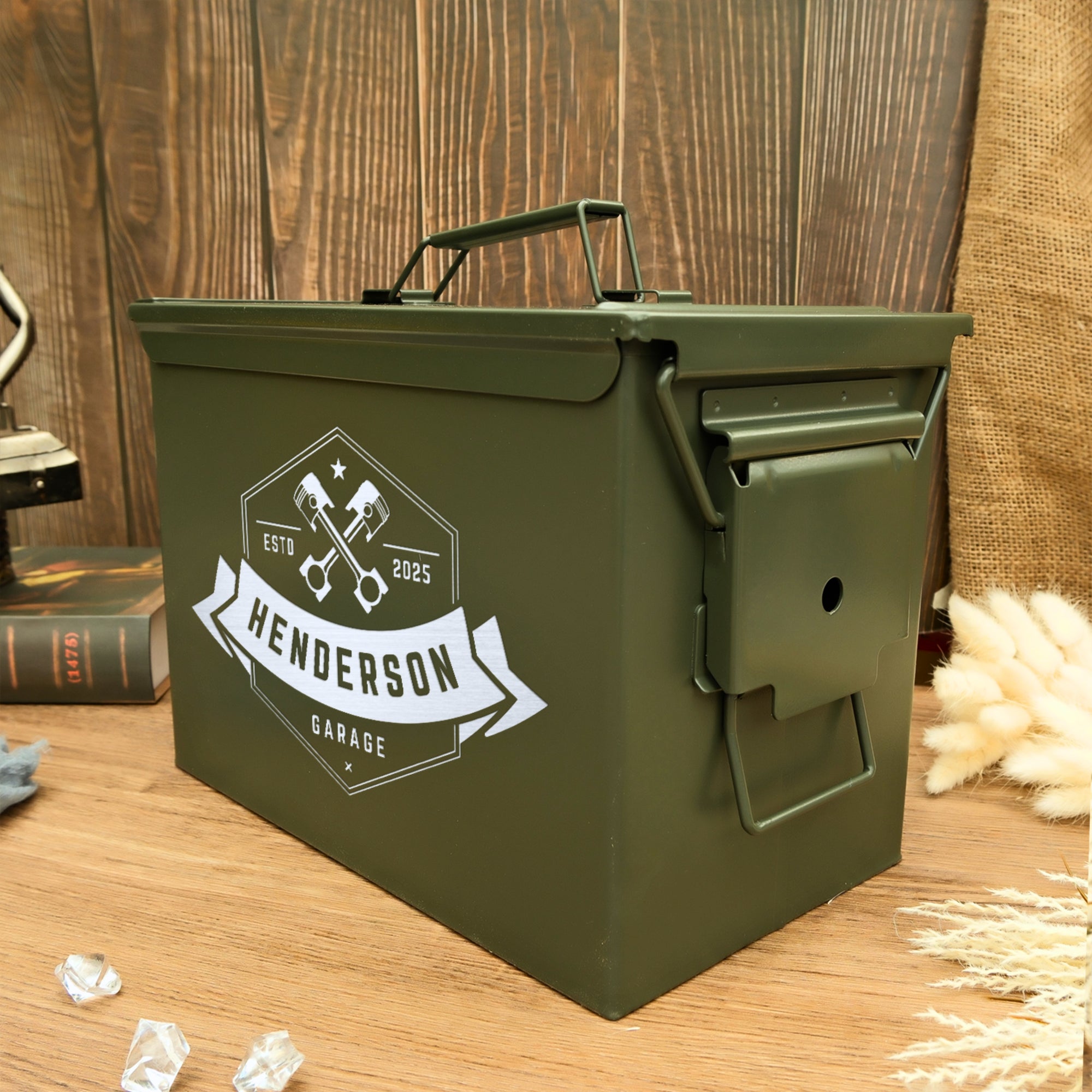 Personalised Ammo Can Box, Custom Engraved Military Garage Storage, Etched Logo Army Canister, Ammunition Holder Groomsman Dad Keepsake Gift