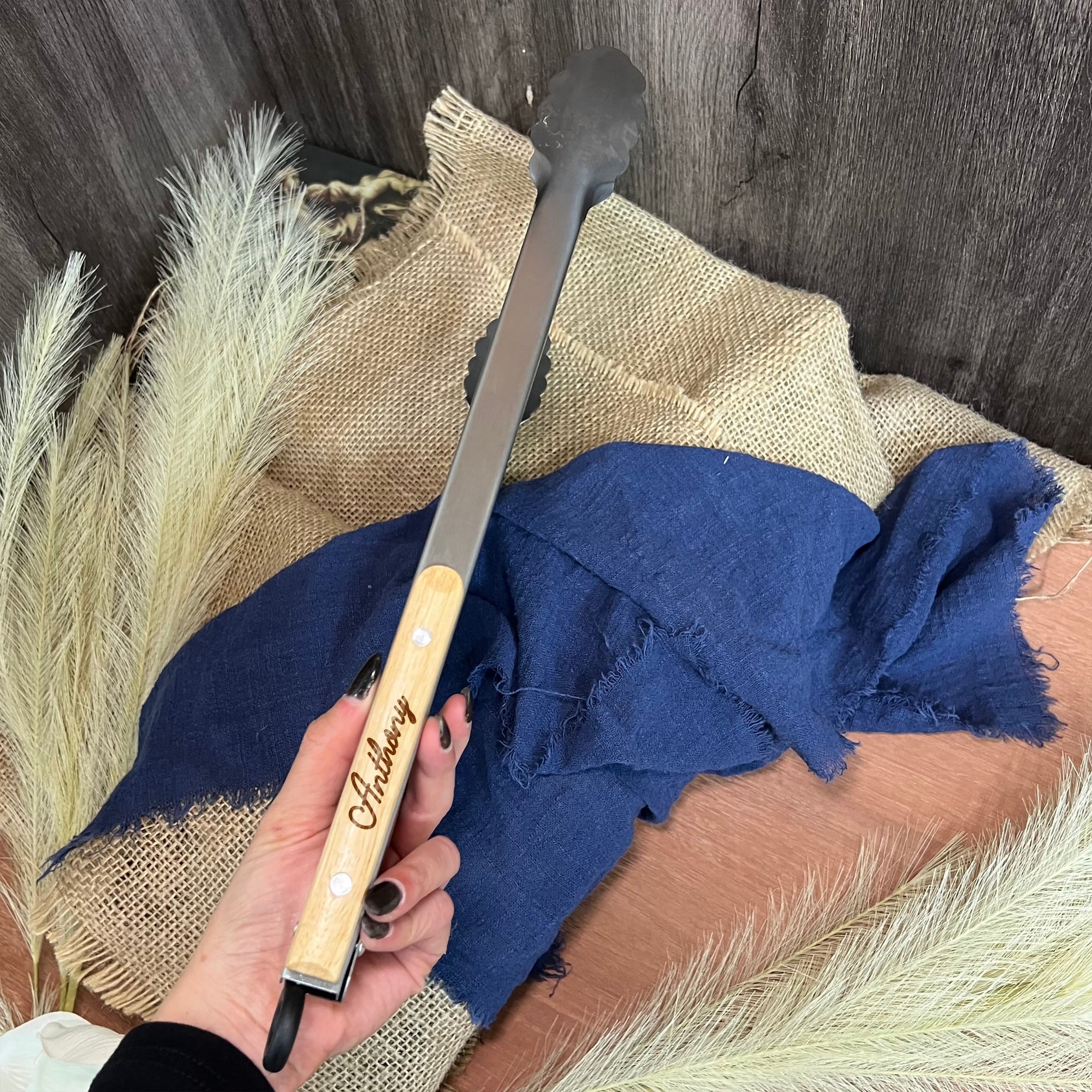 Personalised BBQ Tools Gift Set, Custom Laser Engraved Etching Barbecue Tongs &amp; Spatula, Barbeque Grill Gift Him Dad Fathers Day GrillFather