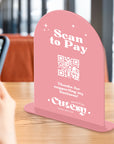 Personalised Acrylic Arch QR Code Scan To Pay Business Sign, Custom UV Print Mirror Spa, Beauty Salon, Cafe Retail Reception Display Signage
