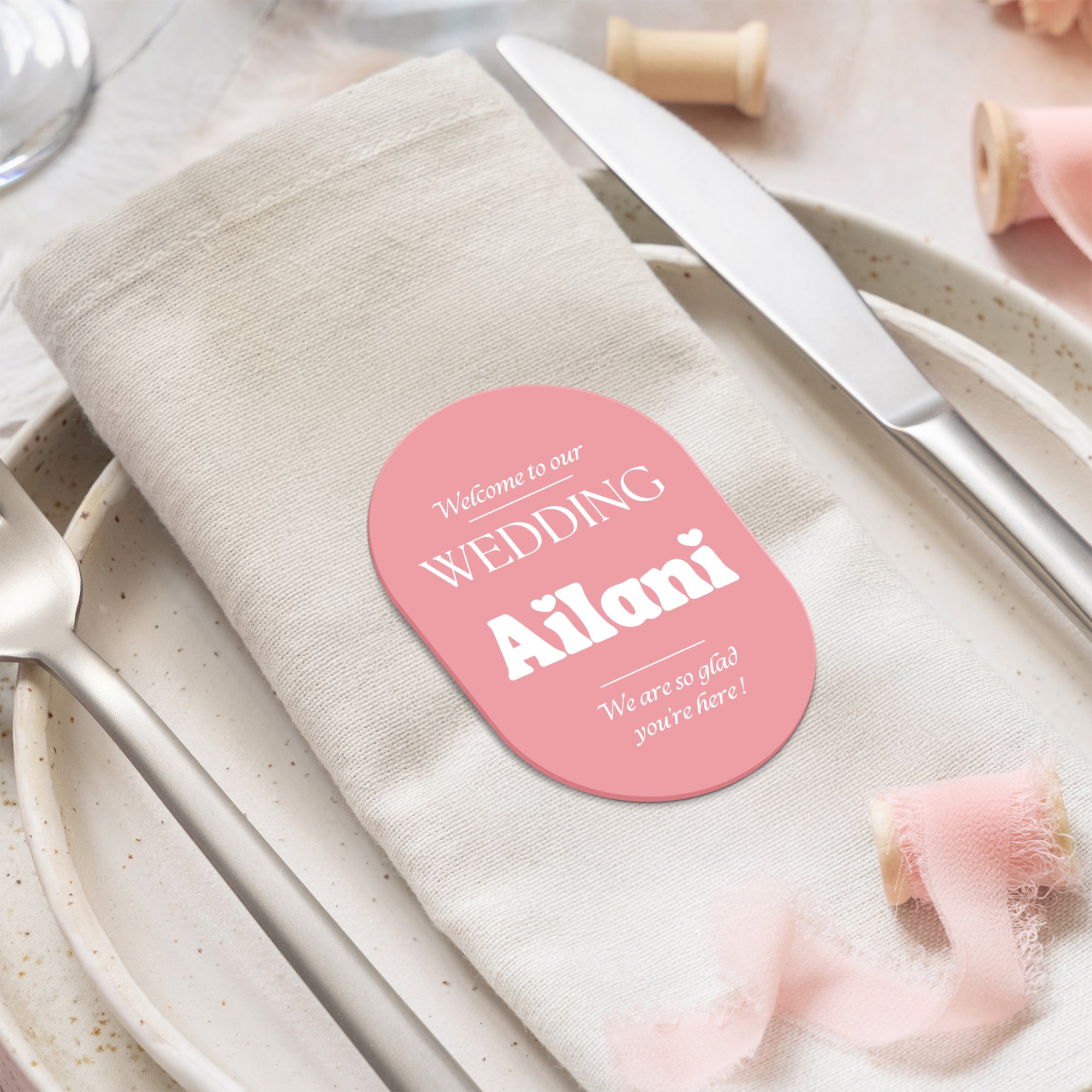 Personalised Mirror Acrylic Reserved Name Place Setting, Custom UV Print Oval Table Place Card Wedding Favors Thank you Gift Tag Party Decor