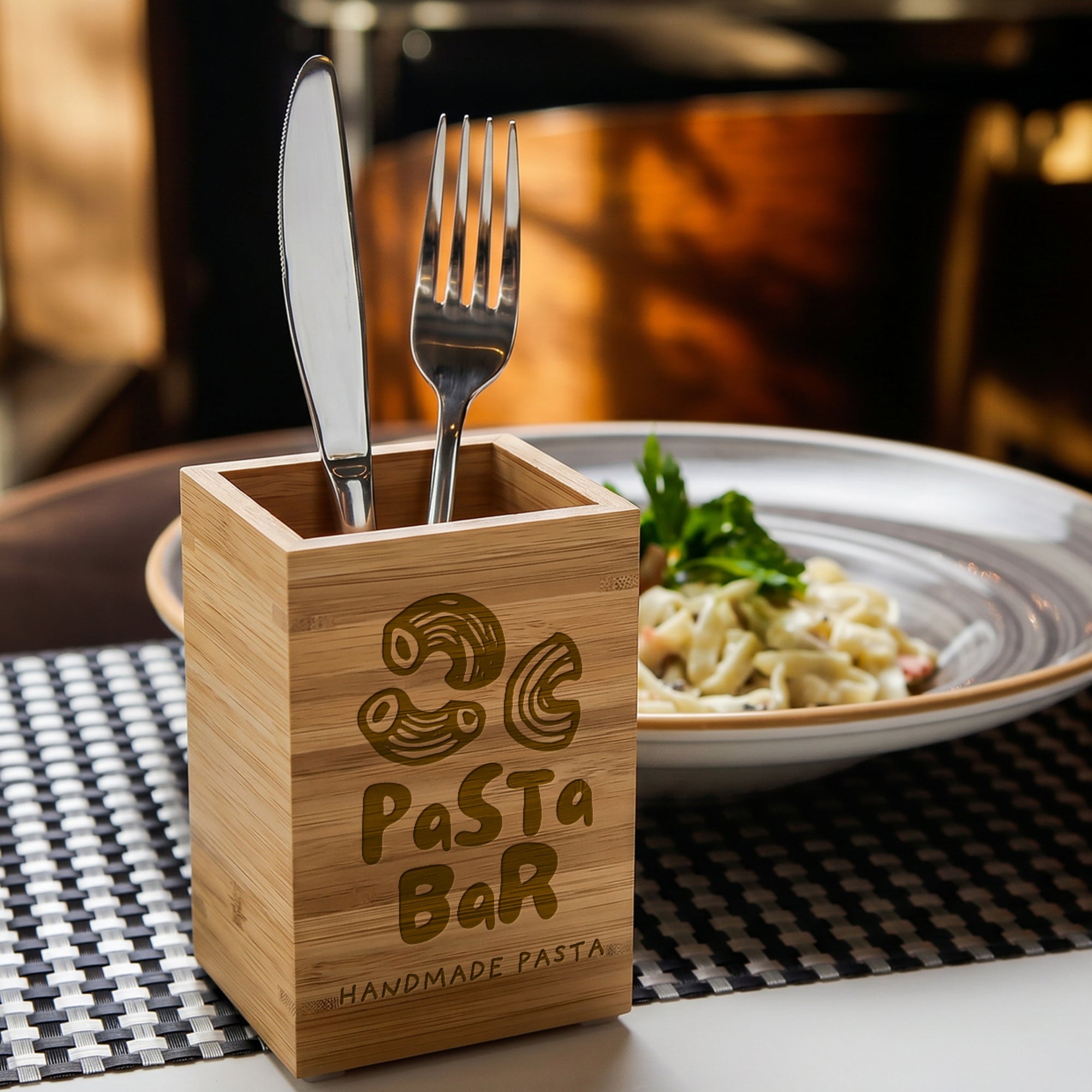 Personalised Bamboo 6 Cooking Utensils &amp; Square Holder Set, Custom Engraved Kitchen Tools Organiser, Mom Grandma Birthday, Housewarming Gift