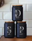 Personalised Black Glass Jar & Wooden Lid, Custom Etched Logo Jar, Coffee, Tea Storage, Cookie Lollies Canister, Housewarming, Mom Xmas Gift