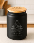 Personalised Black Glass Jar & Wooden Lid, Custom Etched Logo Jar, Coffee, Tea Storage, Cookie Lollies Canister, Housewarming, Mom Xmas Gift