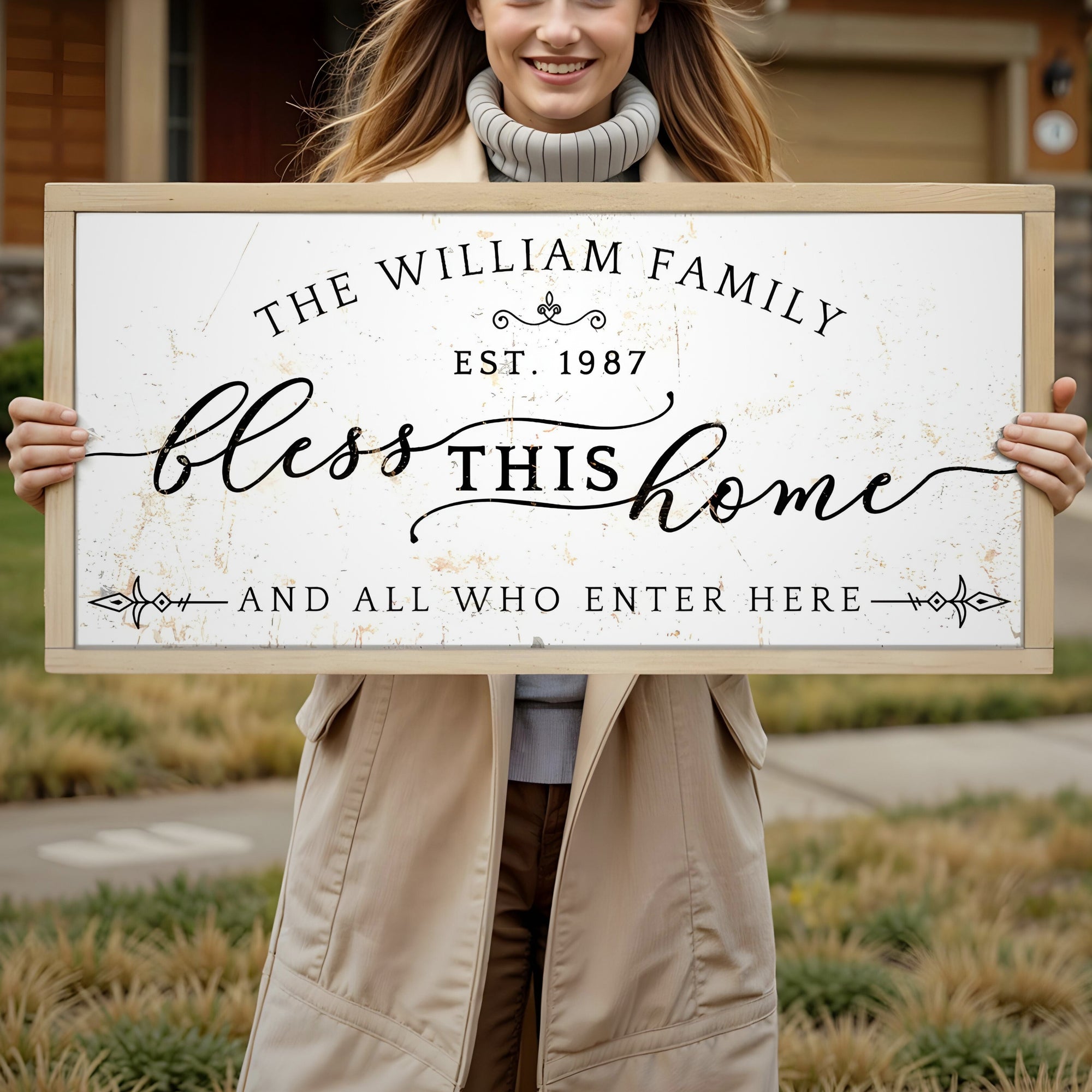 Personalised Family Name Farmhouse Rustic Sign | Custom UV Print Wooden Frame Wall Decor, Cattle Ranch Homestead Signage, Housewarming Gift