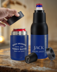 Personalised Detachable 3-in-1 Insulated Can Cooler, Custom Engraved Logo Double Steel Beer Bottle Opener Stubby Holder, Dad Groomsmen Gift