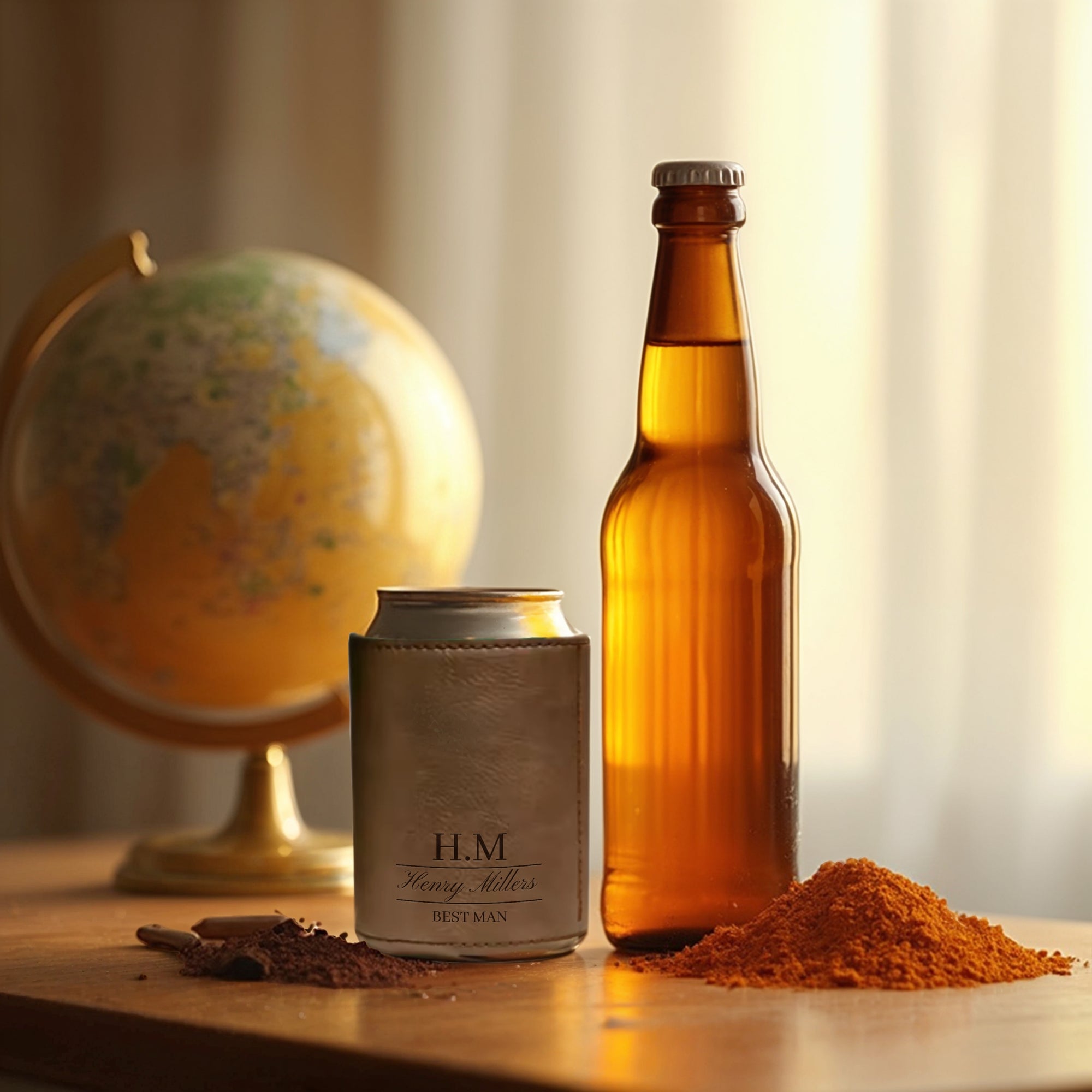 Personalised Leatherette Insulated Beer Can Stubby Holder, Custom Engraved Name Logo Bottle Cooler Sleeve, Father Gift , Groomsmen Proposal