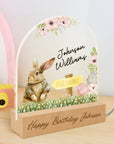 Personalised 3D Bunny Kid LED Night Light, Custom Baby Name & Rabbit Wood Acrylic Print Table Lamp, First Birthday, Nursery, Kid Easter Gift