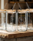 Personalised Can Glass & Lid, Straw Set, Custom Engraved Logo Coffee Tumbler, Etched Travel Tea Cup, Wedding Favours, Bridesmaid, Mom Gift