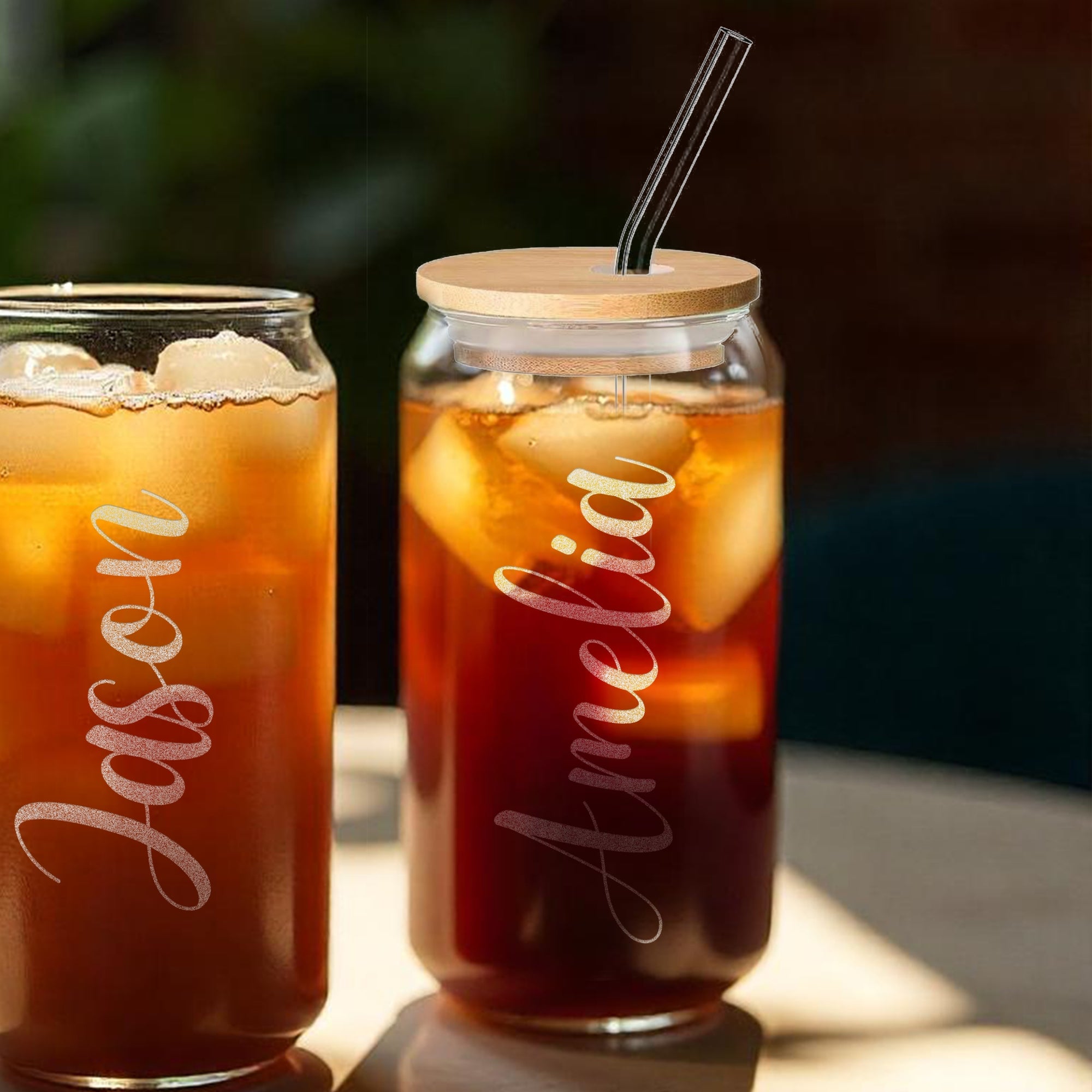 Personalised Can Glass & Lid, Straw Set, Custom Engraved Logo Coffee Tumbler, Etched Travel Tea Cup, Wedding Favours, Bridesmaid, Mom Gift