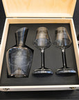 Personalised Carafe & Pair Crystal Wine Glasses Set, Marble Coasters in Custom Etched Wooden Box, Groomsman, Wedding Birthday Corporate Gift