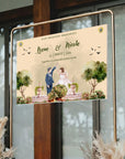 Personalised Cartoon Couple Wedding Welcome Corflute Sign, Custom Print Illustrated Entrance Poster Reception Event Engagement Party Signage