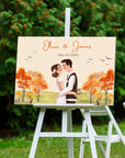 Personalised Cartoon Couple Wedding Welcome Corflute Sign, Custom Print Illustrated Entrance Poster Reception Event Engagement Party Signage