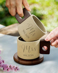 Personalised Ceramic Coffee Tea Mug & Acacia Coaster Set , Custom Engraved Tea Cup, Wedding Favour, Mother Dad Birthday, Xmas Corporate Gift