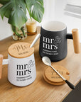 Personalised Ceramic Coffee Tea Mug & Wood Lid, Spoon Set | Custom Engraved Tea Cup, Wedding Favour Mother Dad Birthday, Xmas Corporate Gift