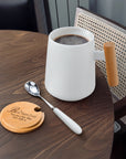 Personalised Ceramic Coffee Tea Mug & Wood Lid, Spoon Set | Custom Engraved Tea Cup, Wedding Favour Mother Dad Birthday, Xmas Corporate Gift