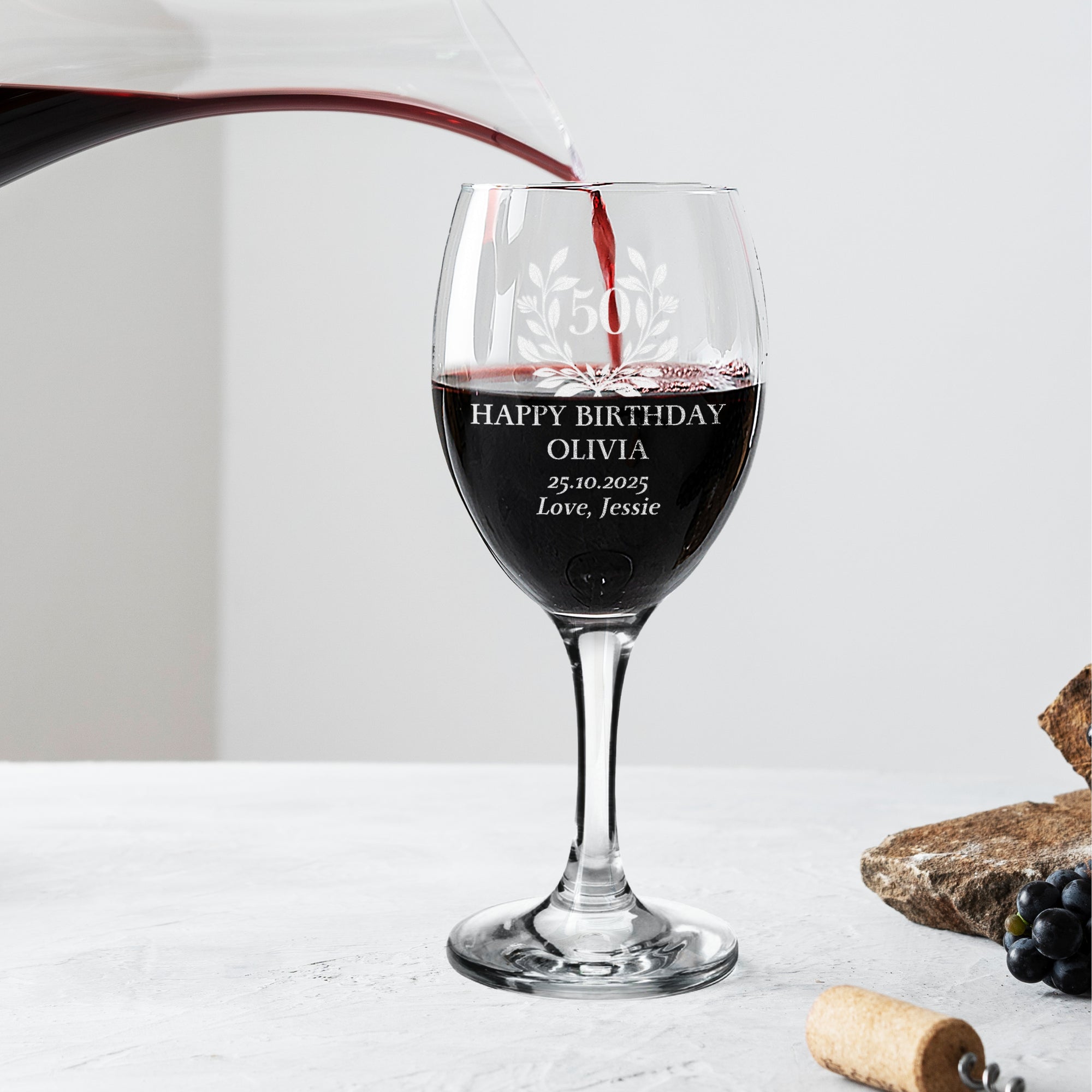 Personalised Clear Wine Glass, Custom Engraved Monogram Beverage Glassware, Logo Barware, Housewarming Birthday Corporate Gift Wedding Favor