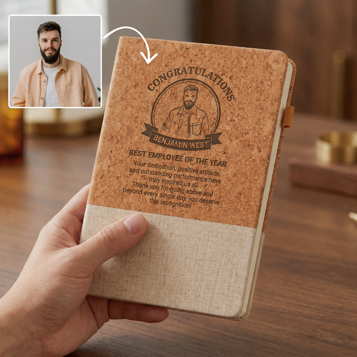 Personalised Cork & Fabric A5 Notebook, Eco-Friendly Custom Engraved Lined Diary, Business Logo Journal, Graduation Birthday, Corporate Gift