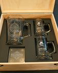 Personalised Crystal Glass Beer Jug Set with 2 Italia Mugs & Coasters in Custom Engraved Logo Wooden Box, Groomsman, Wedding, Corporate Gift