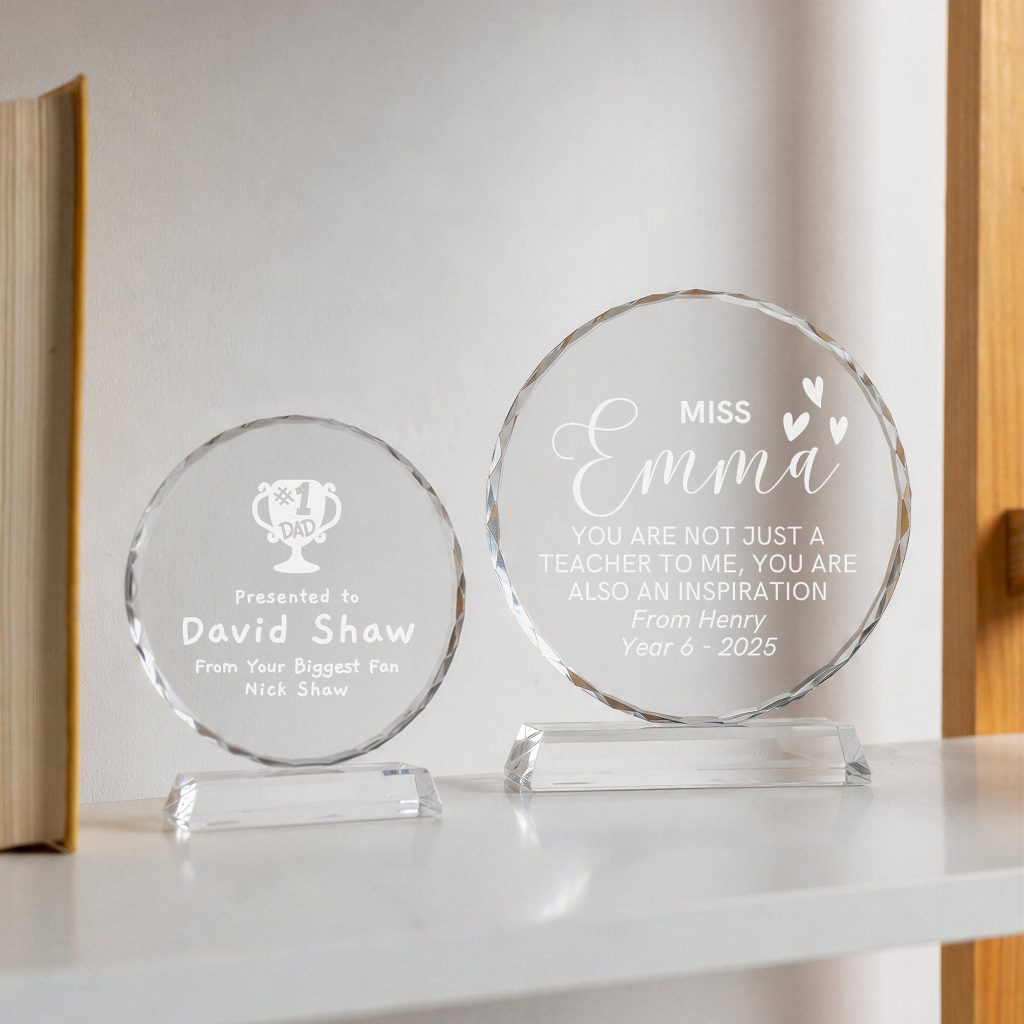 Personalised Crystal Glass Trophy, Custom Engraved Photo Employee Recognition Plaque, Graduate Teacher Sport Coach Award Logo Corporate Gift