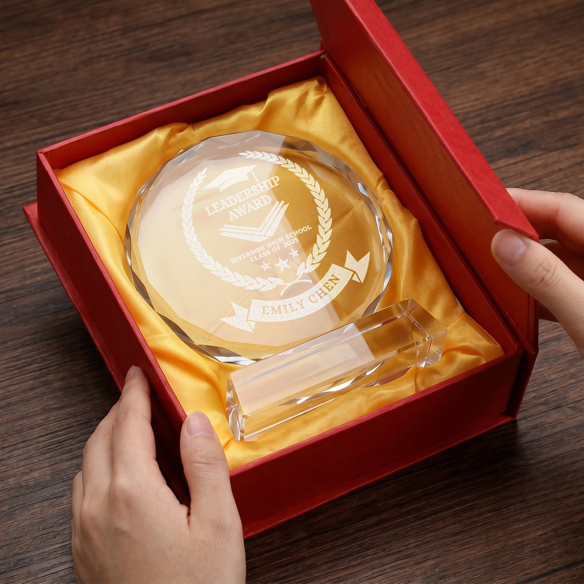 Personalised Crystal Glass Trophy, Custom Engraved Photo Employee Recognition Plaque, Graduate Teacher Sport Coach Award Logo Corporate Gift