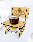 Personalised Crystal Shot Glass & Custom Engraved Wood Bench Chair Holder Set, Bridesmaid, Groomsman, Birthday, Wedding, Xmas Corporate Gift