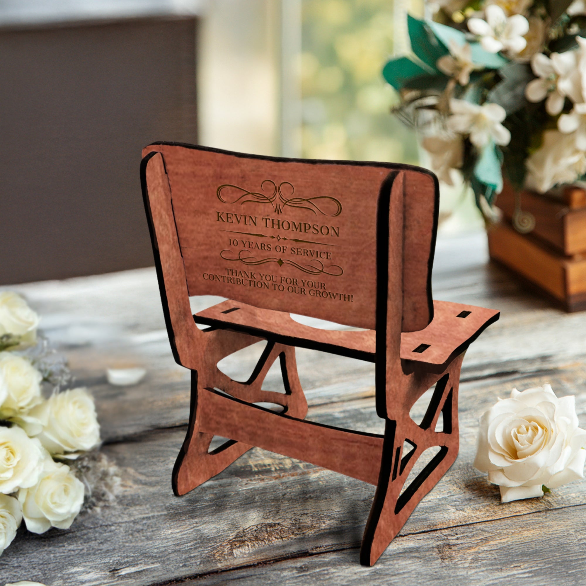 Personalised Crystal Shot Glass & Custom Engraved Wood Bench Chair Holder Set, Bridesmaid, Groomsman, Birthday, Wedding, Xmas Corporate Gift