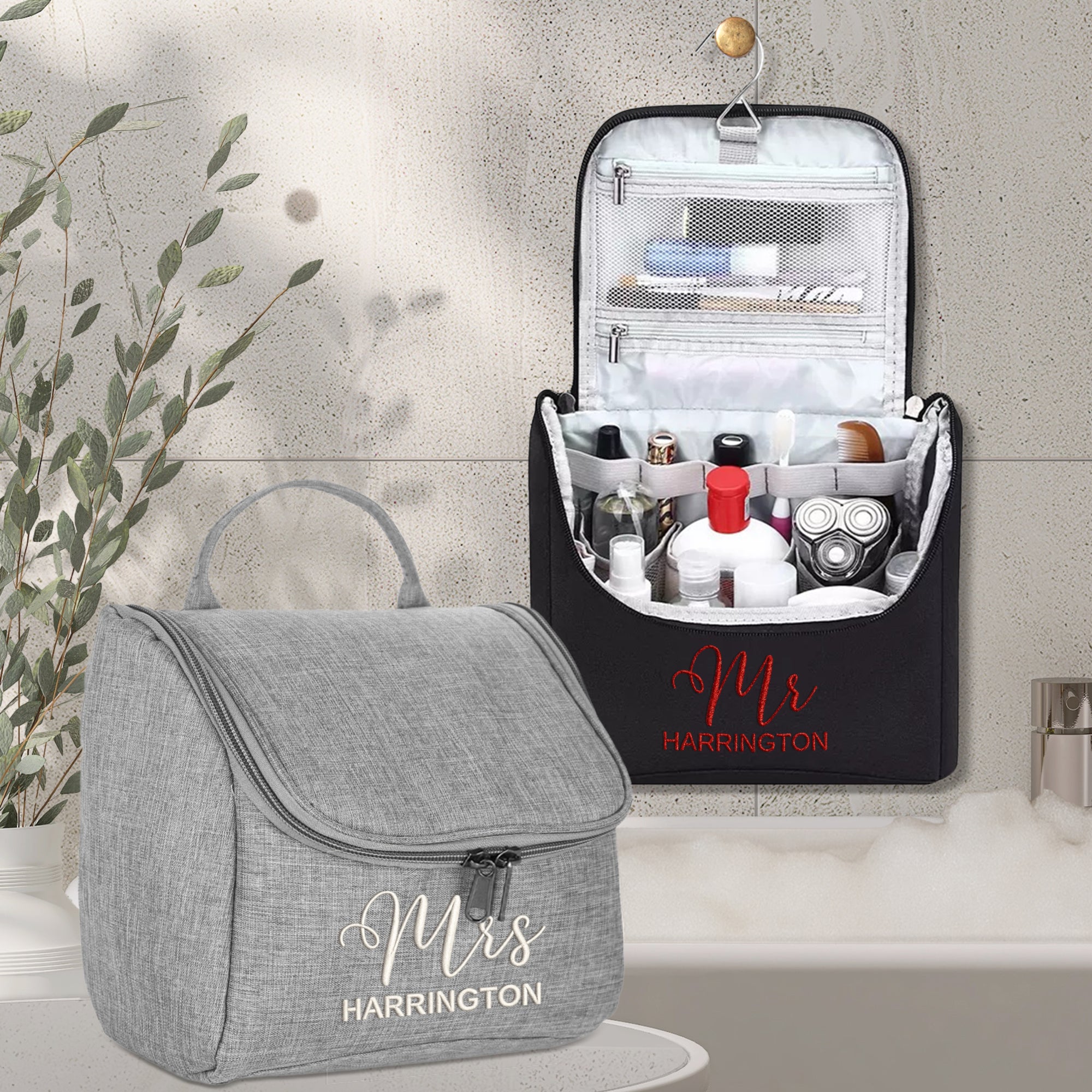 Personalised Embroidered Hanging Toiletry Bag, Custom Travel Organiser, Lightweight Cosmetic Storage, Camping, Business Trip Bridesmaid Gift