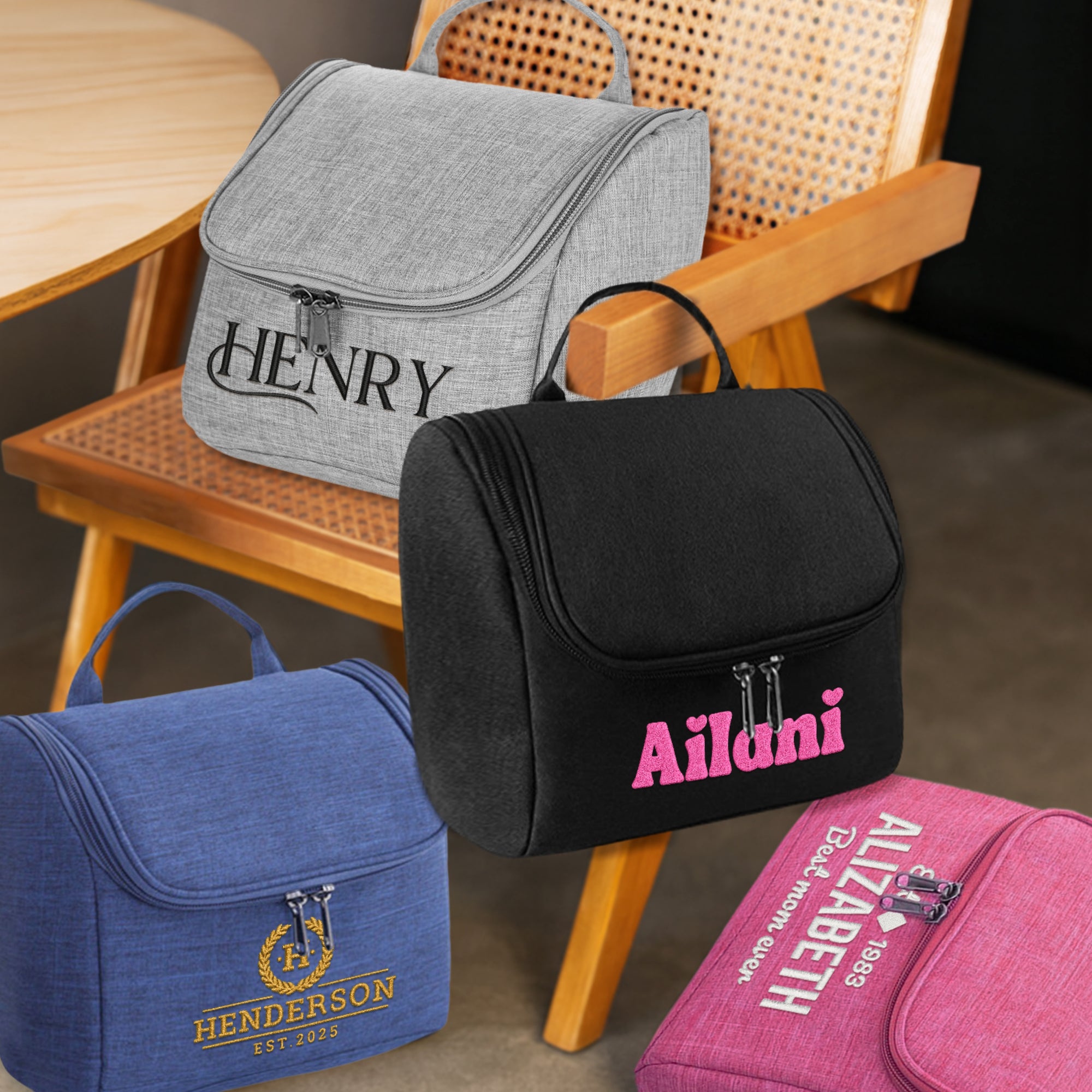 Personalised Embroidered Hanging Toiletry Bag, Custom Travel Organiser, Lightweight Cosmetic Storage, Camping, Business Trip Bridesmaid Gift