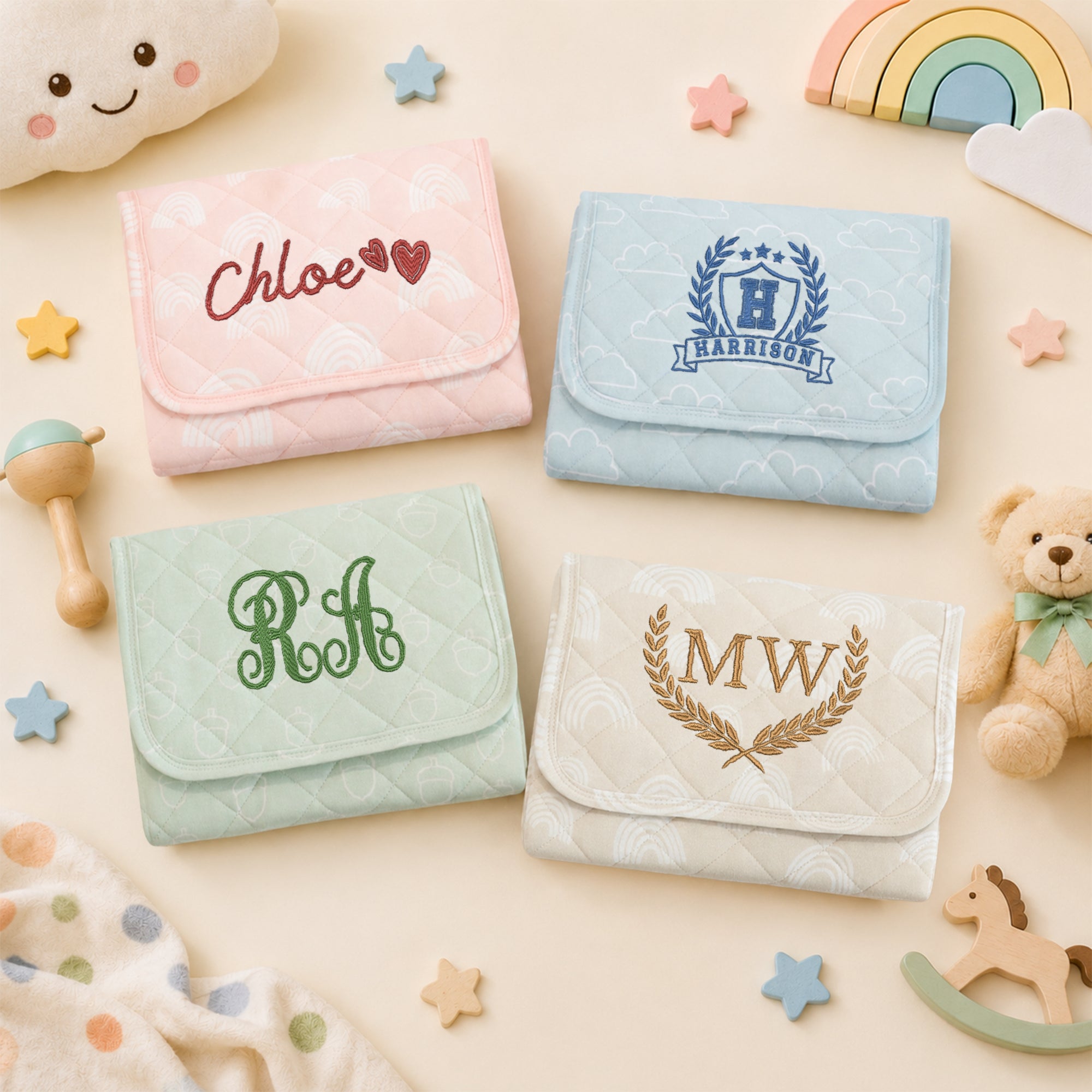 Personalised Embroidery Baby Travel Change Mat, Custom Name Infant Foldable Nappy Pad Cover Clutch, Newborn Birthday Shower Christening Gift