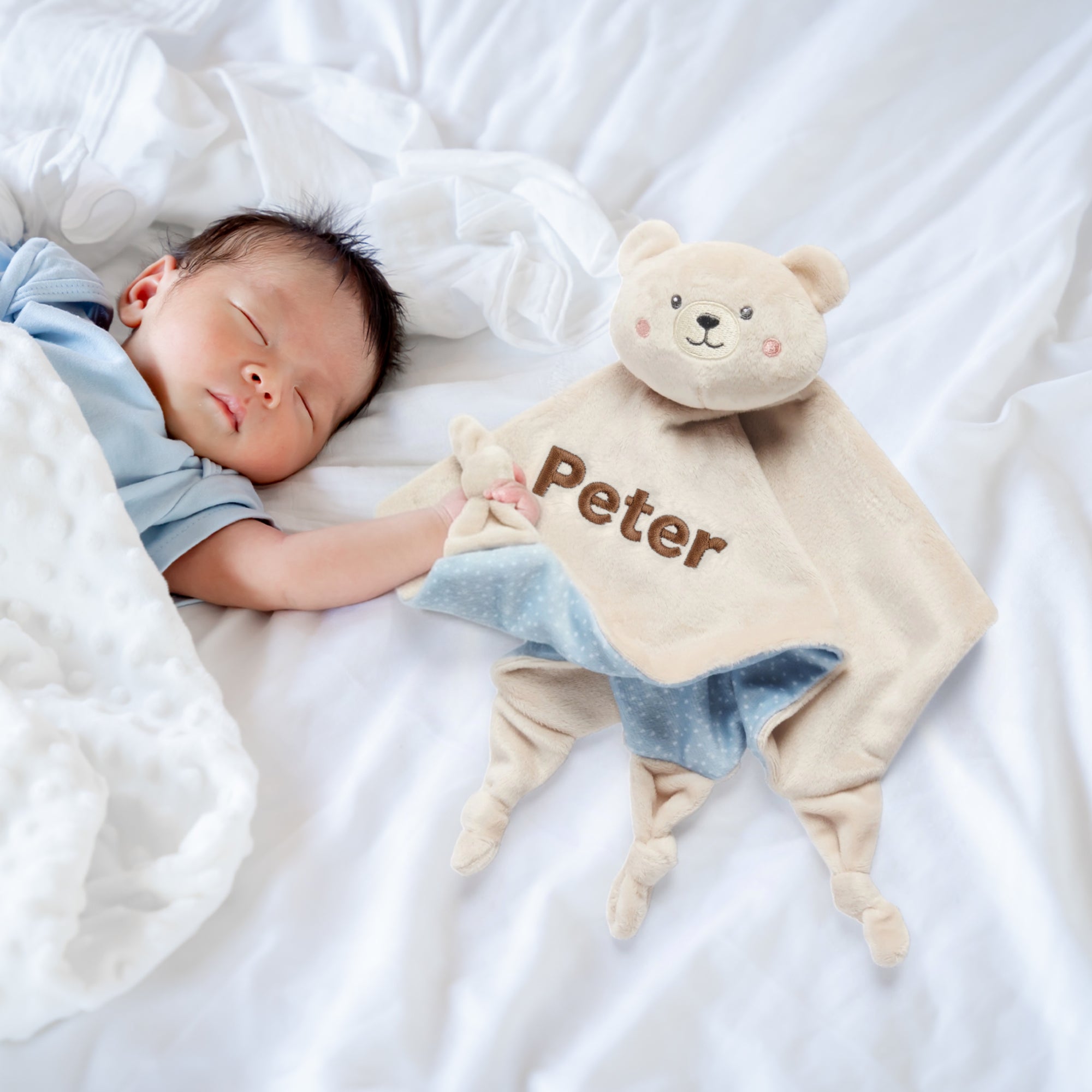 Personalised Embroidery Bear/ Bunny Comforter, Custom Baby Name Sleep Snuggle Kid Soft Toy Blanket, Toddler Christening Birthday Shower Gift