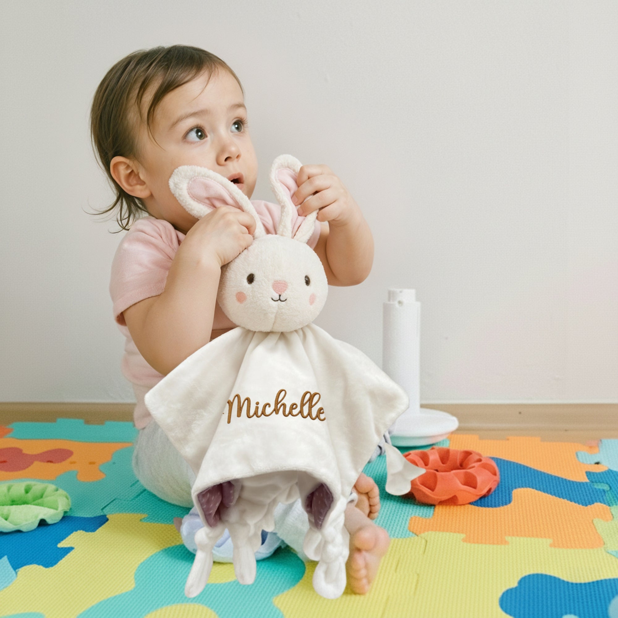 Personalised Embroidery Bear/ Bunny Comforter, Custom Baby Name Sleep Snuggle Kid Soft Toy Blanket, Toddler Christening Birthday Shower Gift