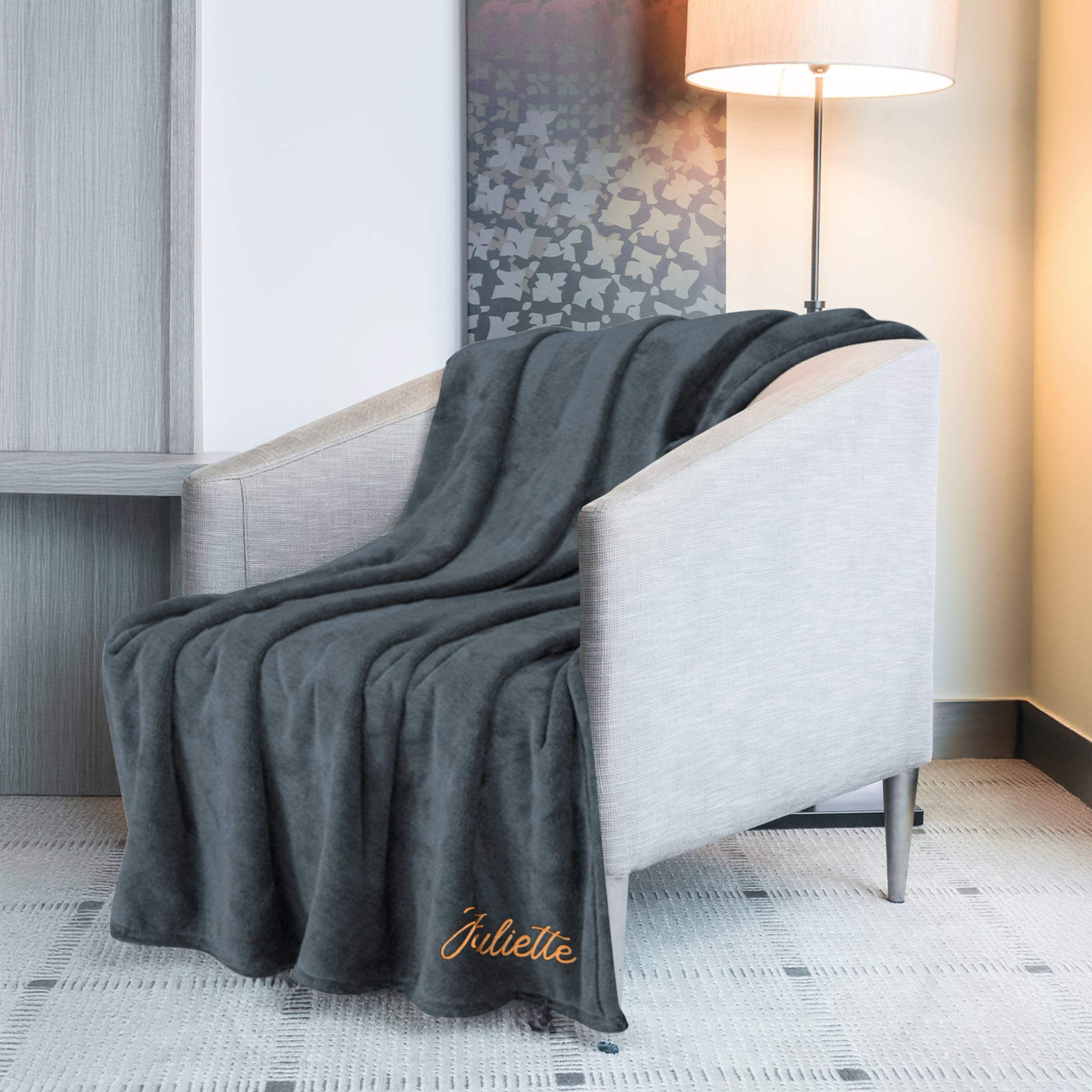 Personalised Embroidery Soft Throw, Custom Embroidered Name Logo Microplush Blanket, Birthday Housewarming, Wedding Anniversary, Mother Gift