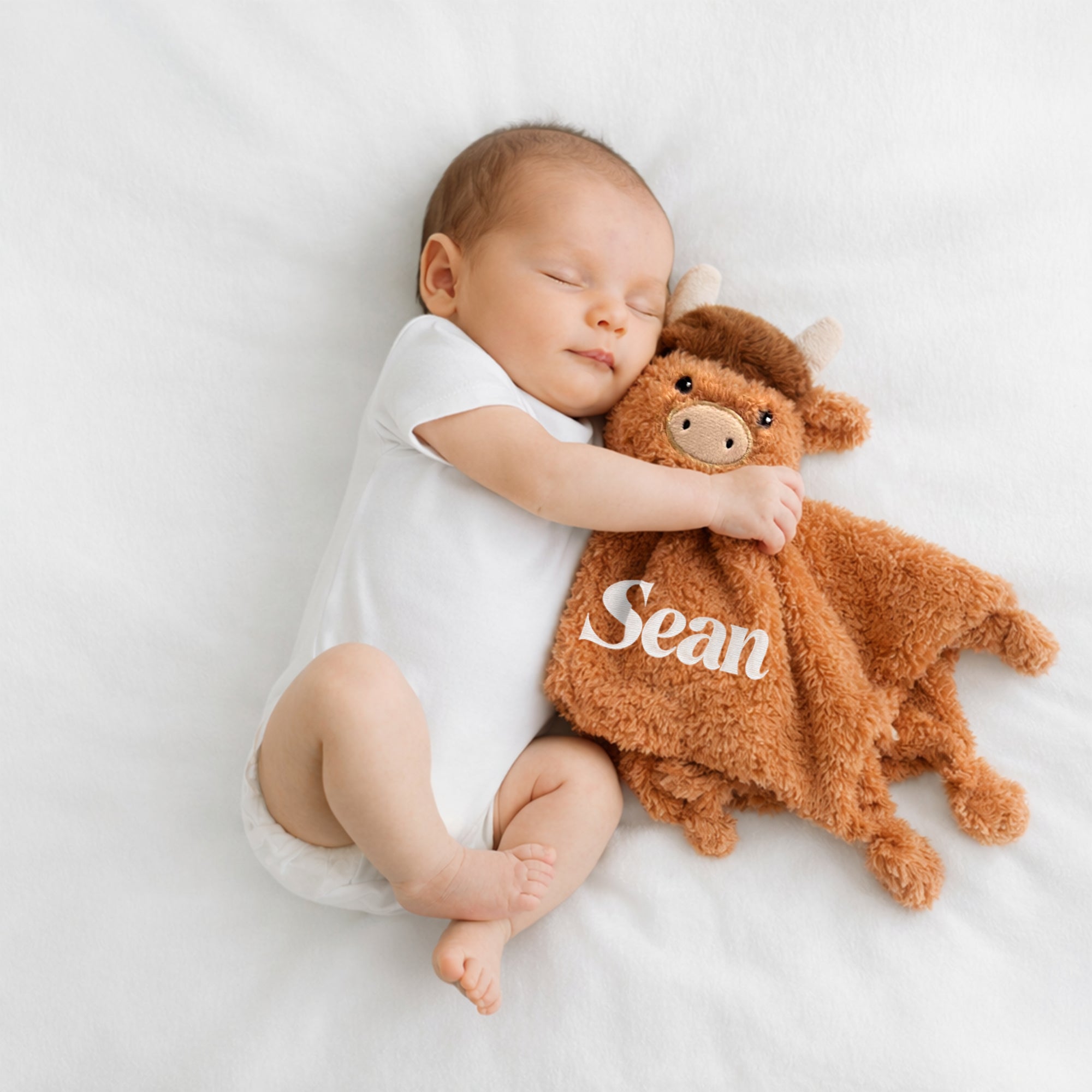 Personalised Embroidery Fleece Elephant/ Cow Comforter, Custom Baby Name Sleep Snuggle Kid Soft Toy Blanket, Newborn Birthday Shower Gift