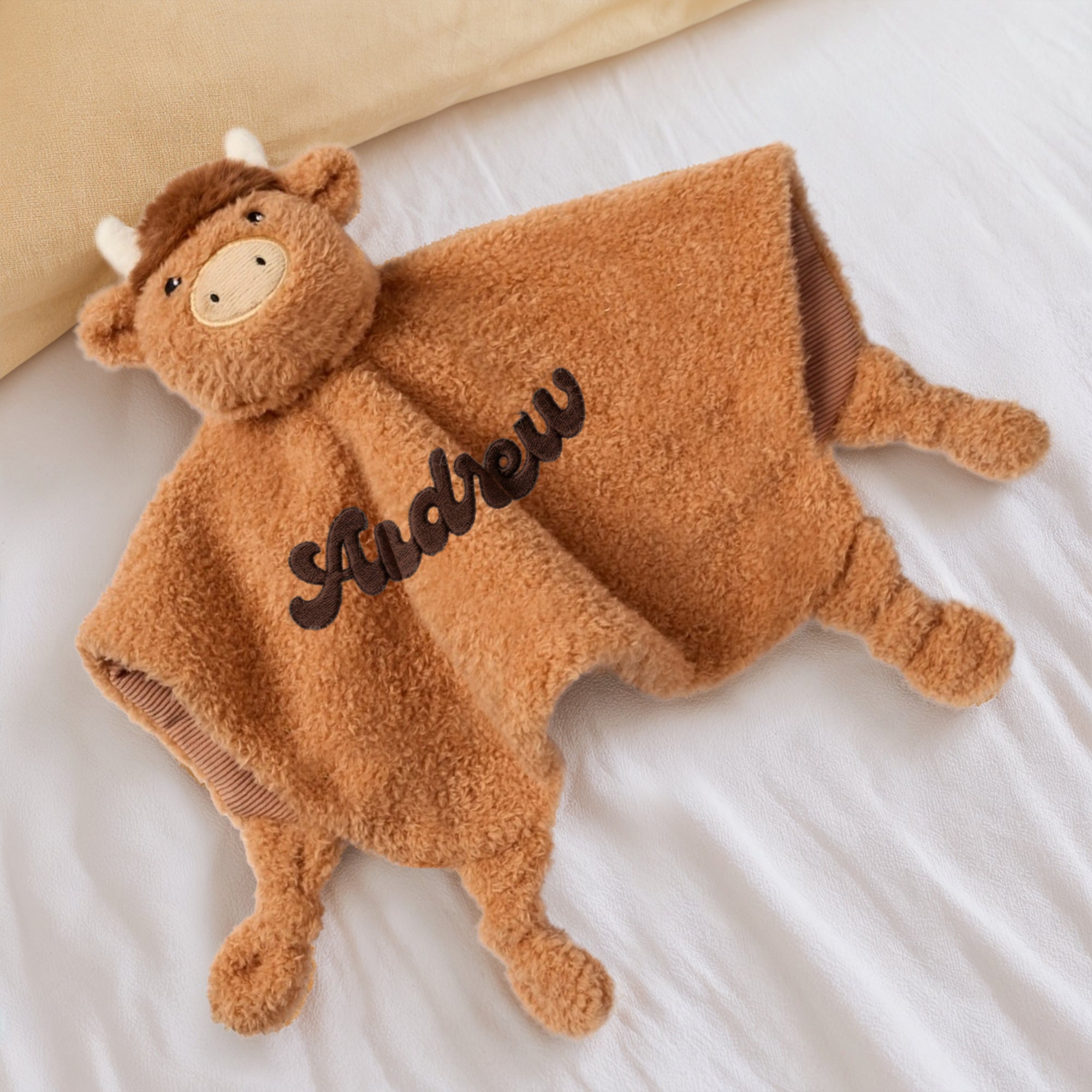 Personalised Embroidery Fleece Elephant/ Cow Comforter, Custom Baby Name Sleep Snuggle Kid Soft Toy Blanket, Newborn Birthday Shower Gift