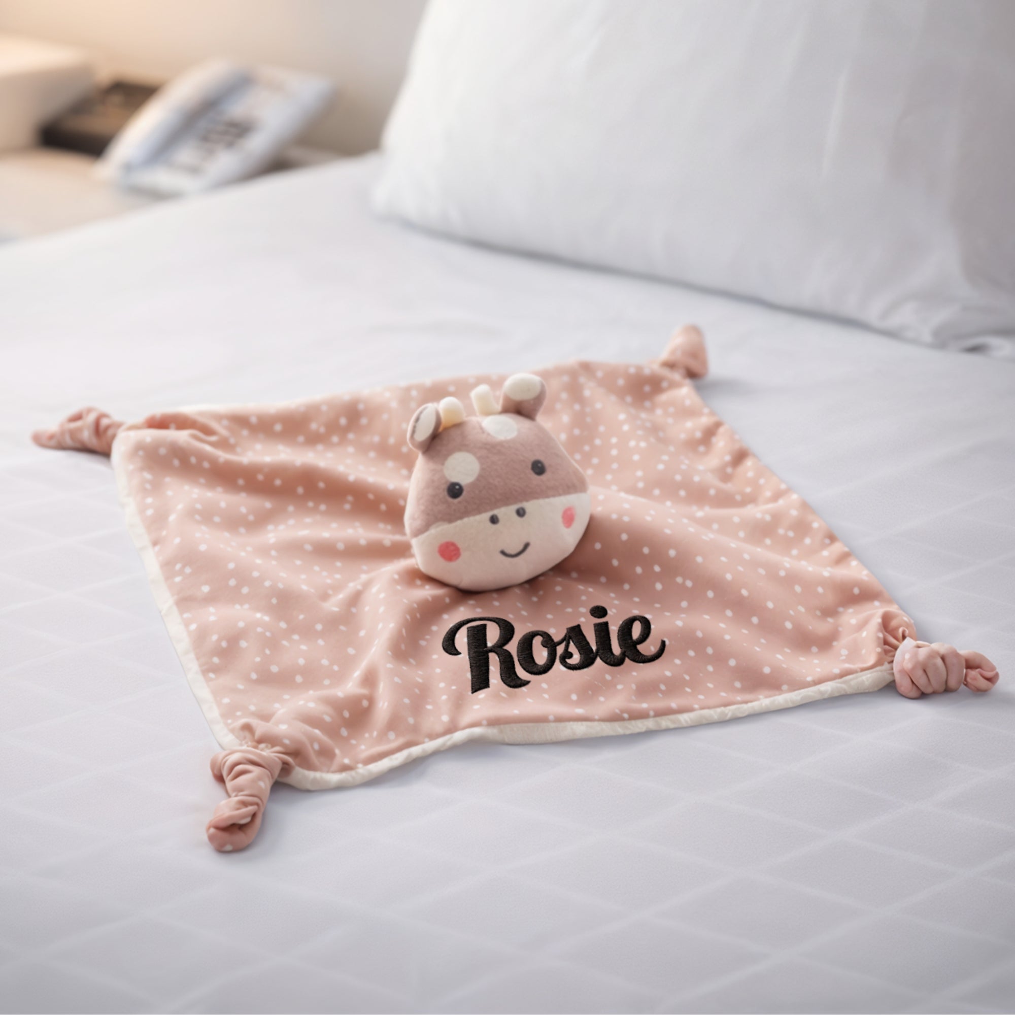 Personalised Embroidery Giraffe Comforter, Custom Baby Name Sleep Snuggle Kid Animal Soft Toy Blanket, Toddler Baptism, Birthday Shower Gift