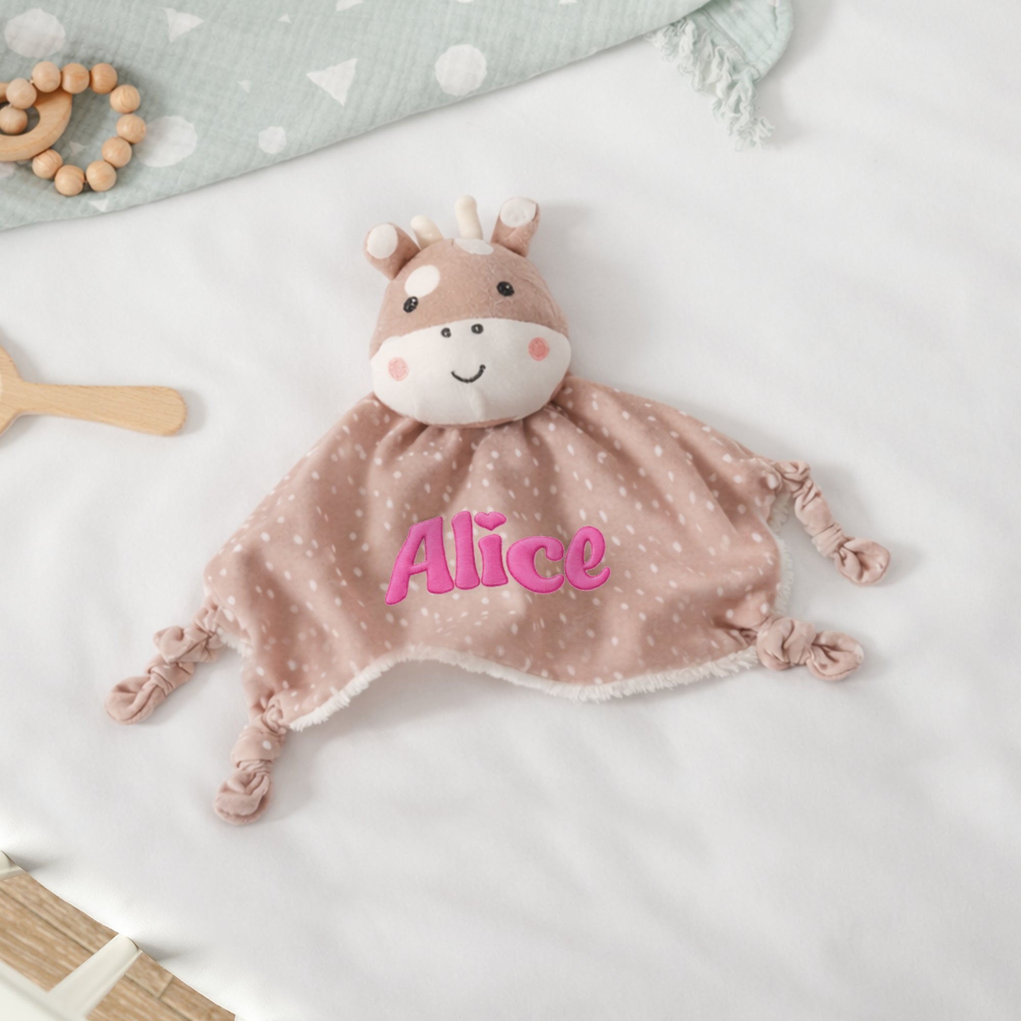 Personalised Embroidery Giraffe Comforter, Custom Baby Name Sleep Snuggle Kid Animal Soft Toy Blanket, Toddler Baptism, Birthday Shower Gift