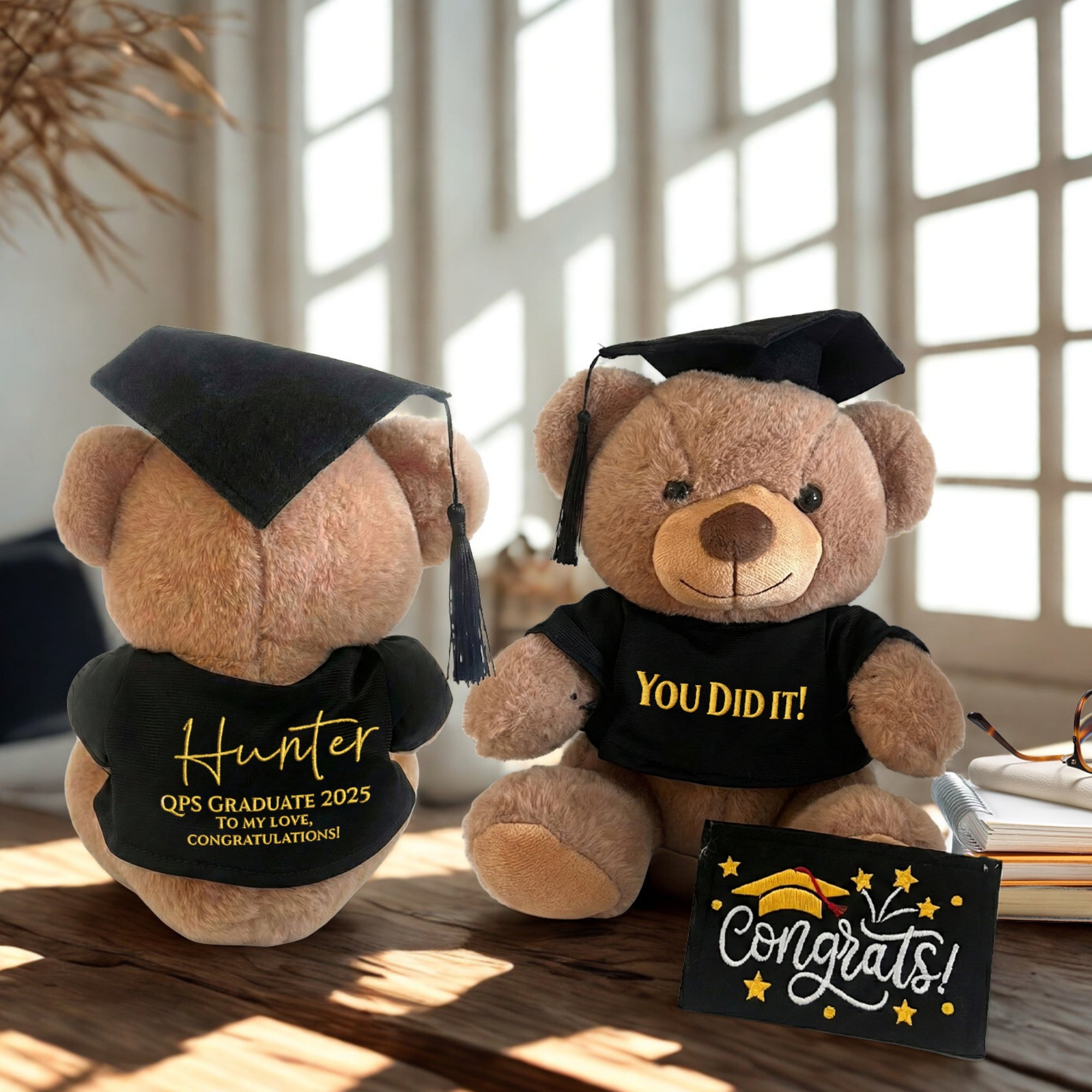Personalised Embroidery Graduation Teddy & Congrats Sign, Custom Cap & Gown Bear, Kid, Preschool/ Year 6/ 12/ University Plush Keepsake Gift