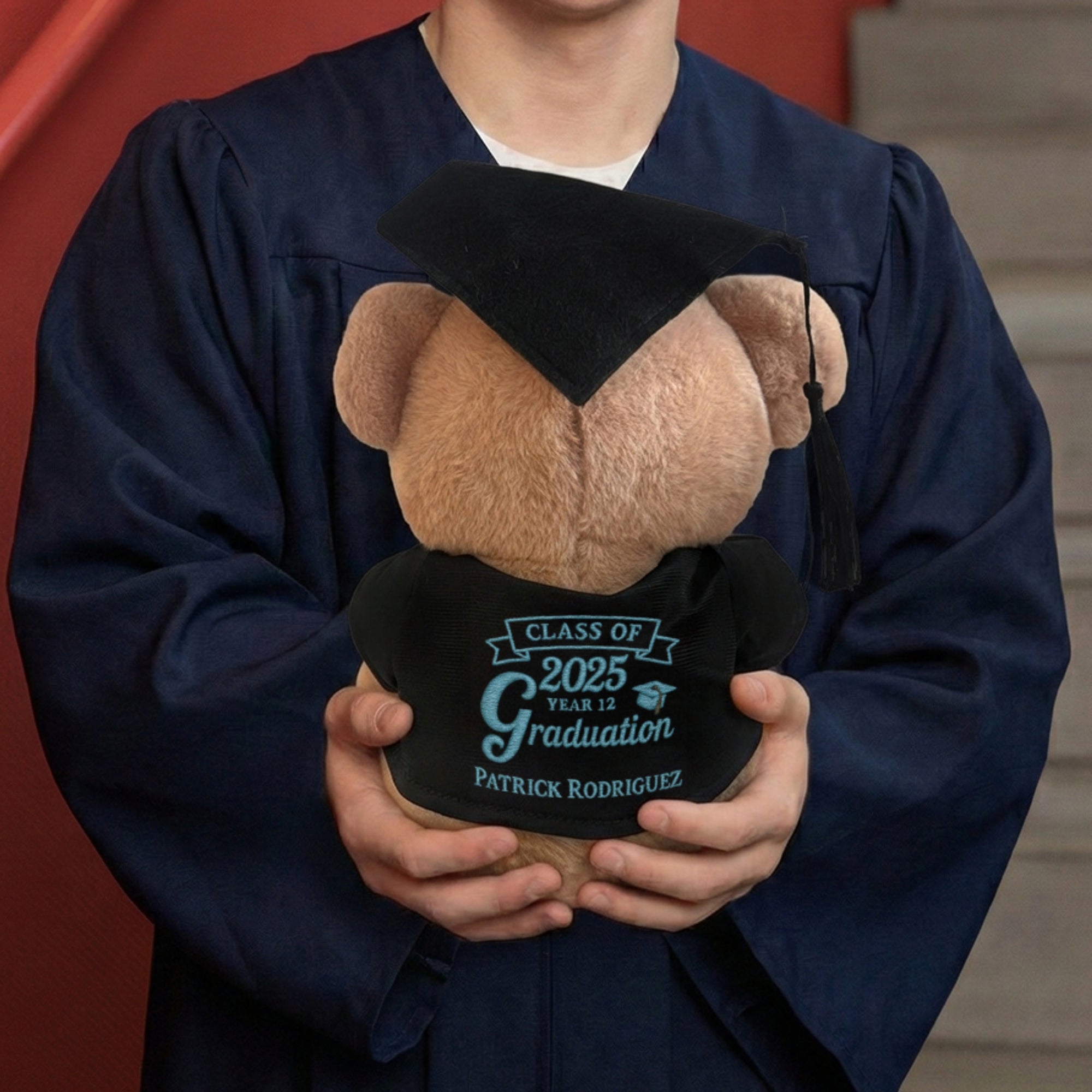 Personalised Embroidery Graduation Teddy &amp; Congrats Sign, Custom Cap &amp; Gown Bear, Kid, Preschool/ Year 6/ 12/ University Plush Keepsake Gift