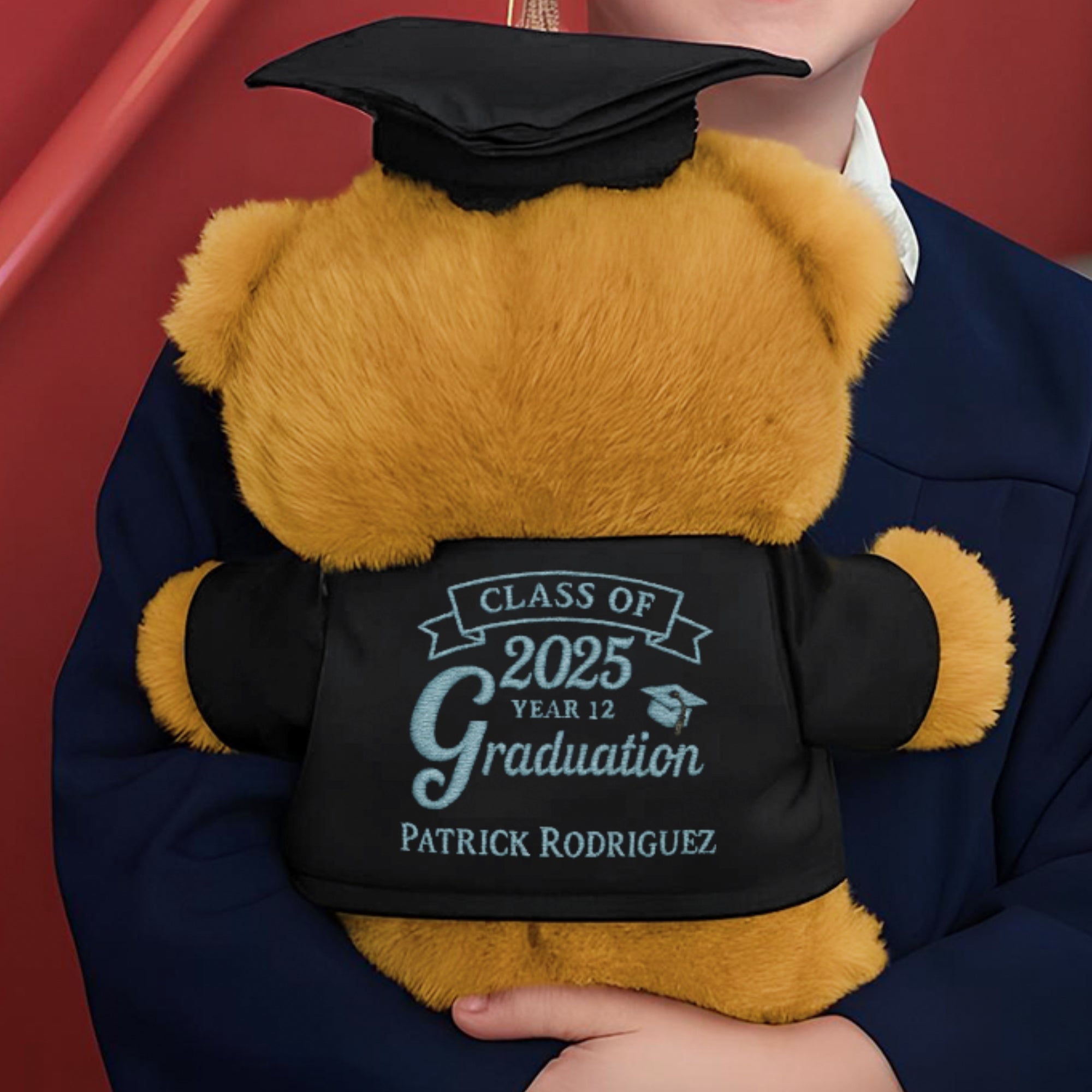 Personalised Embroidery Graduation Teddy, Custom Embroidered Cap &amp; Gown Bear, Kid Preschool/ Year 6/ 12/ University Grad Plush Keepsake Gift