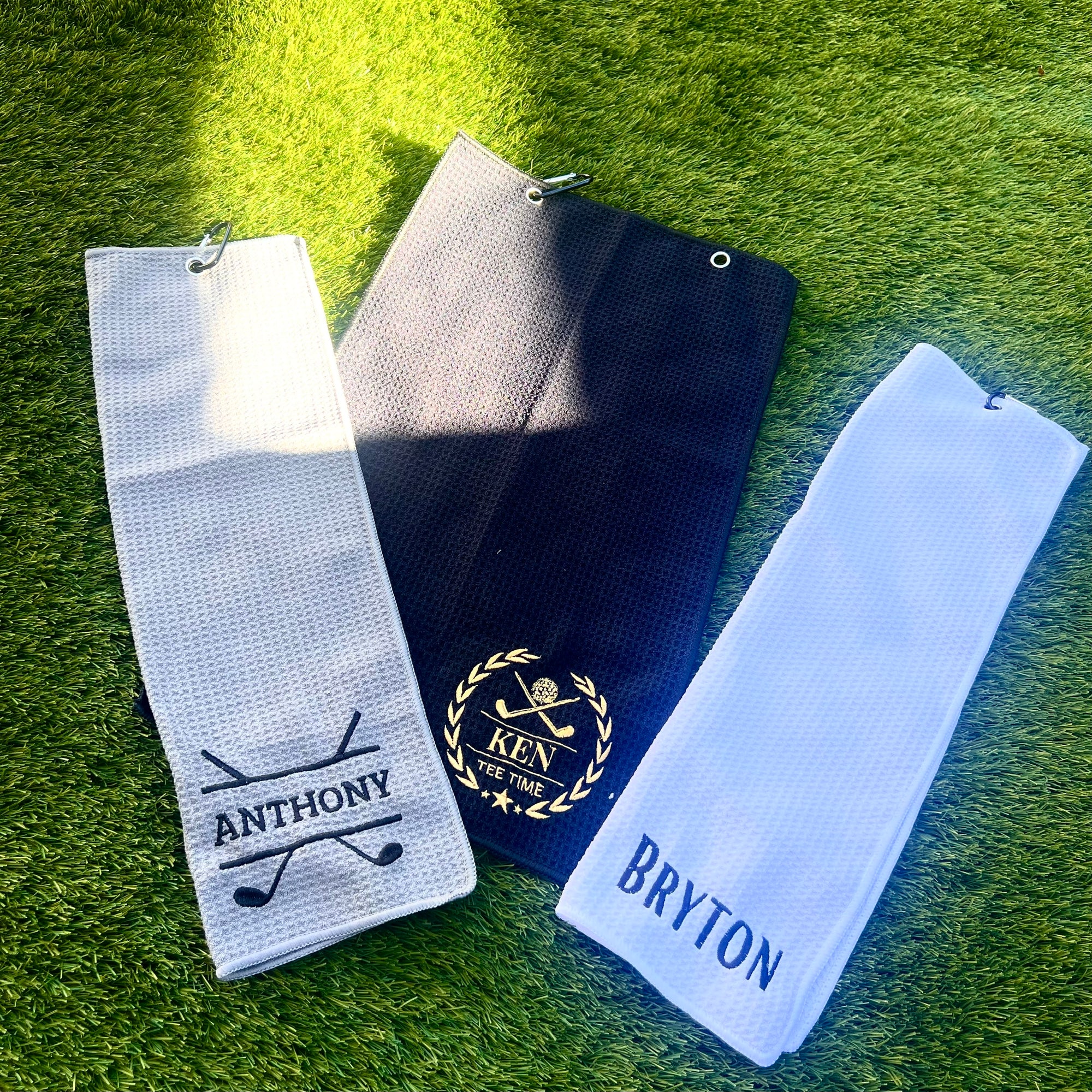 Personalised Embroidery Microfiber Golf Towel, Customised Name Logo Quick Dry Gym Waffle Towels, Sport, Workout, Golfer, Xmas Corporate Gift