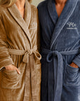 Personalised Embroidery Plush Bathrobe, Custom Name Embroidered Luxury Men Women Dressing Gown, Logo Spa Robe, Housewarming Anniversary Gift