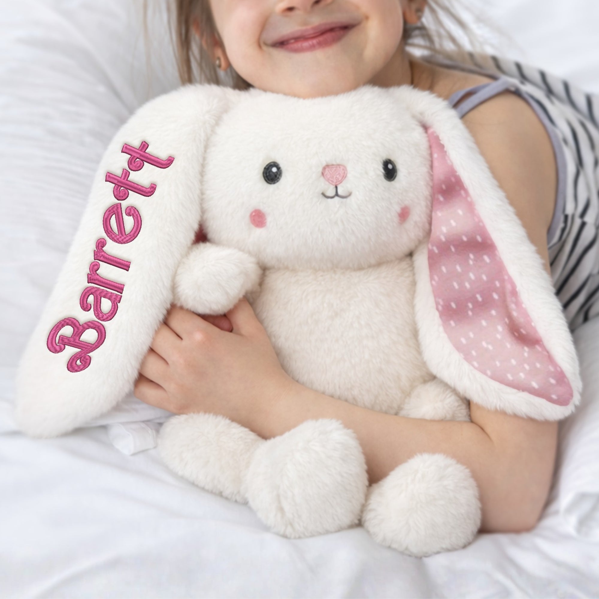 Personalised Embroidery Plush Blossom Bunny, Custom Baby Name Sleep Snuggle Rabbit, Kid  Soft Toy, Toddler Christening Birthday Shower Gift